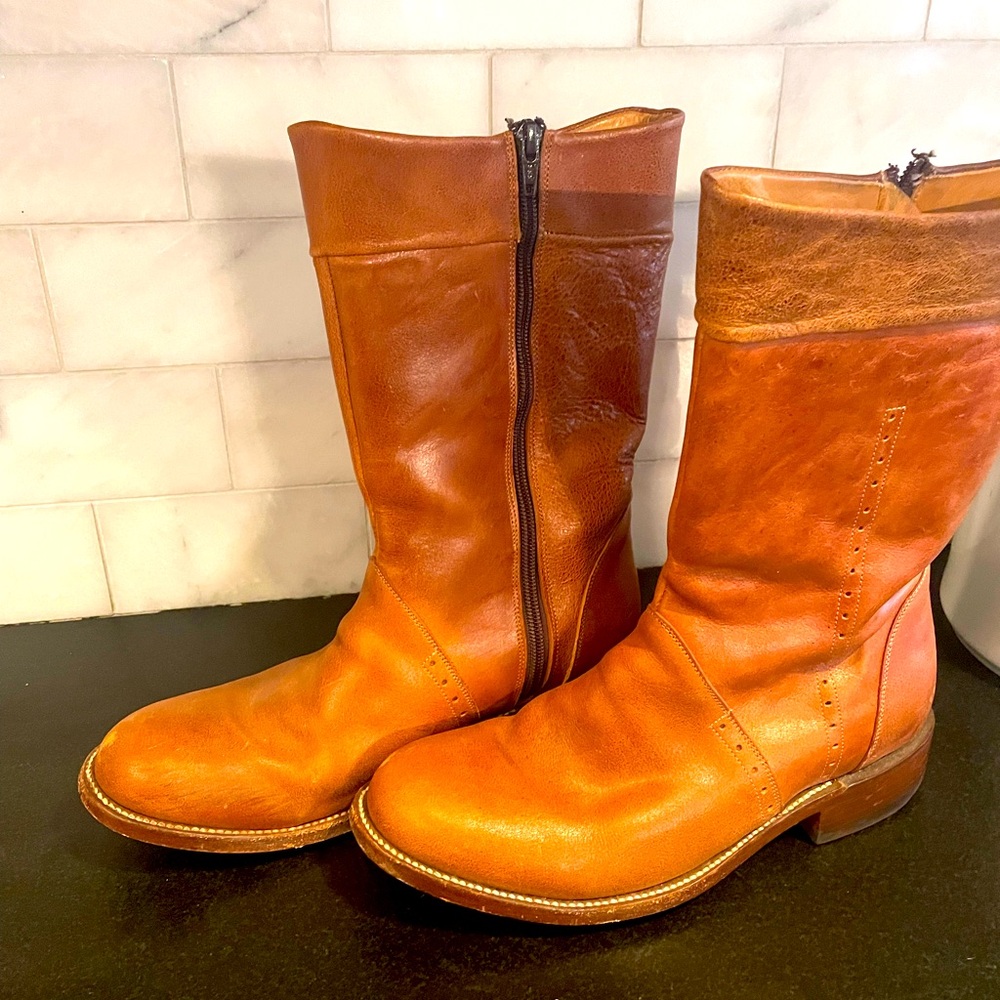Loblan Brown Leather Womens  Boots Square  Toe  Size 8.5